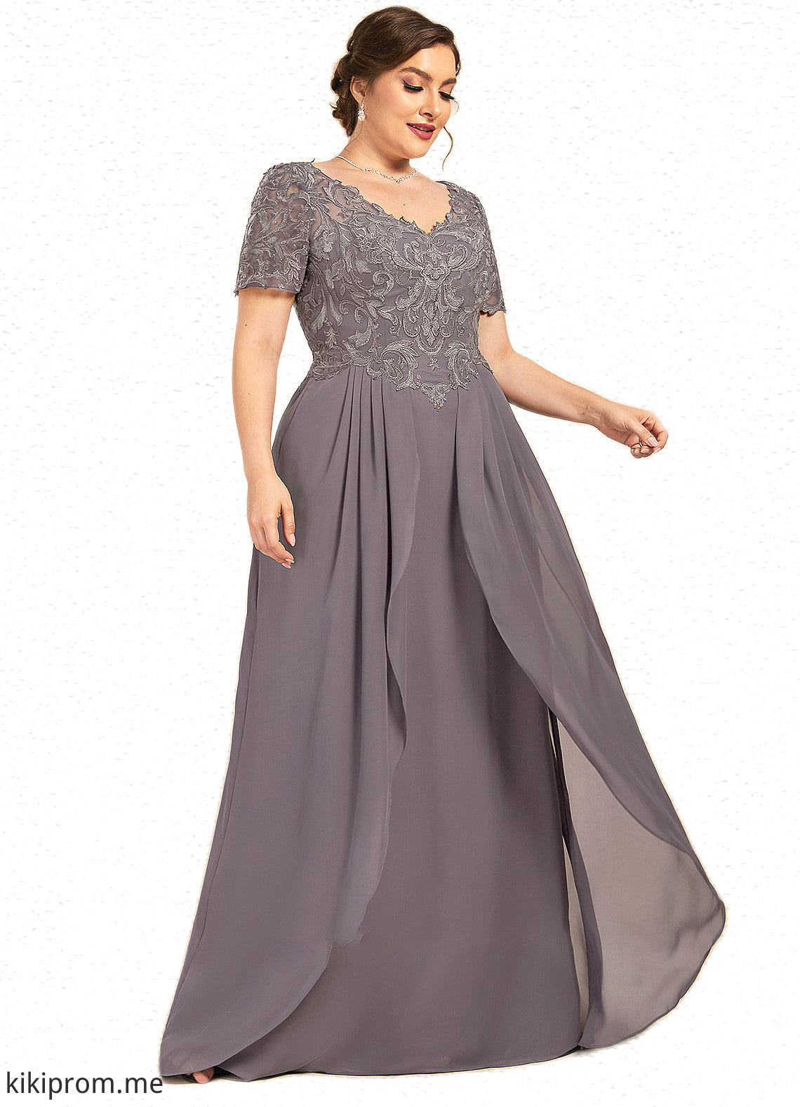 Kaliyah A-line V-Neck Floor-Length Chiffon Lace Mother of the Bride Dress STF126P0014532