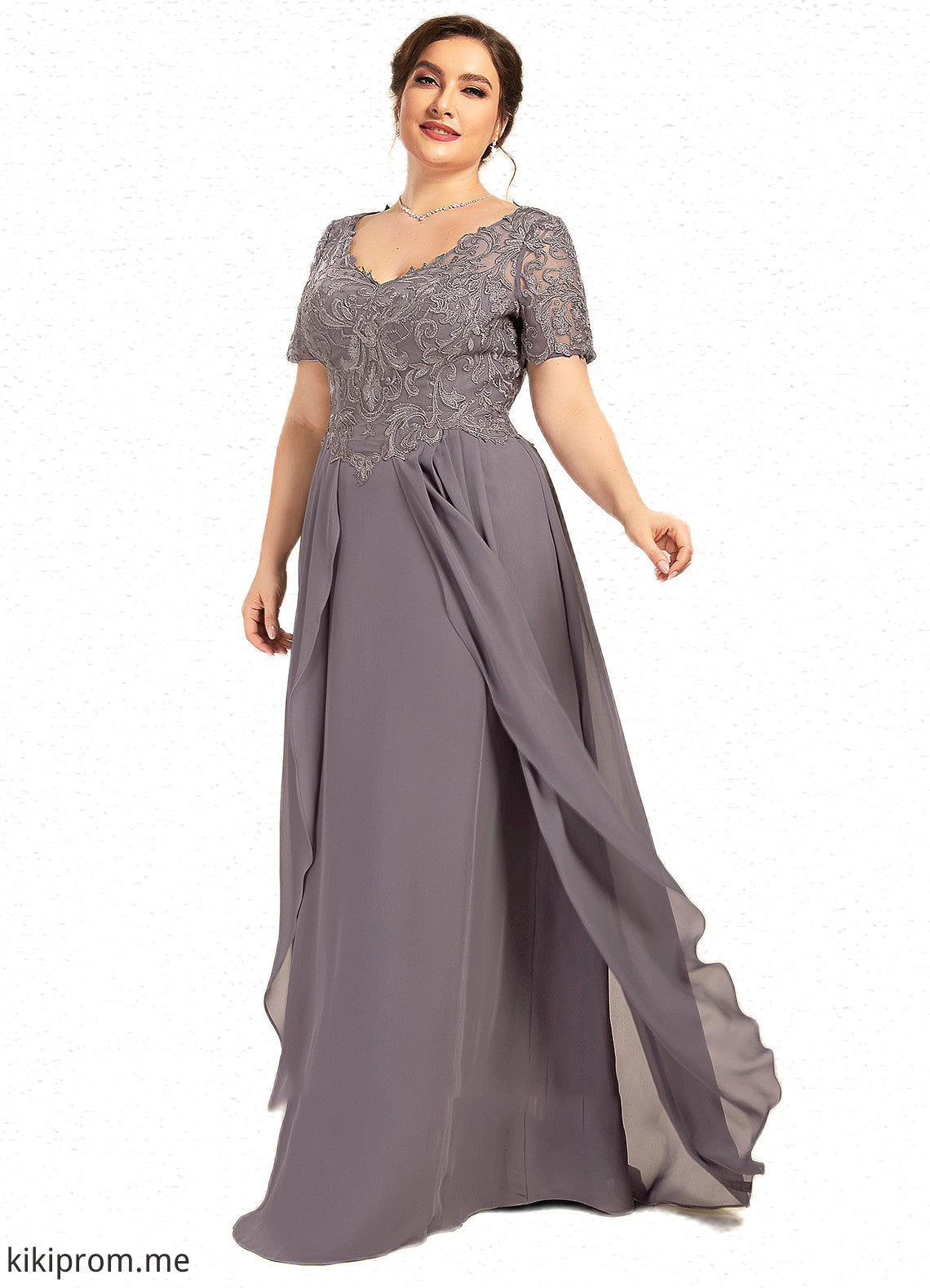 Kaliyah A-line V-Neck Floor-Length Chiffon Lace Mother of the Bride Dress STF126P0014532