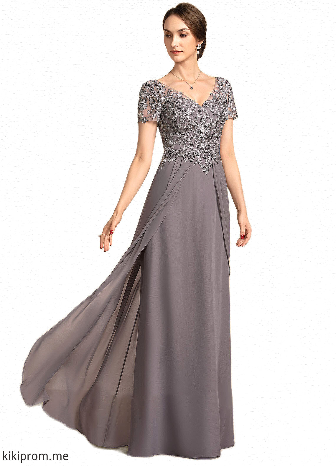 Kaliyah A-line V-Neck Floor-Length Chiffon Lace Mother of the Bride Dress STF126P0014532