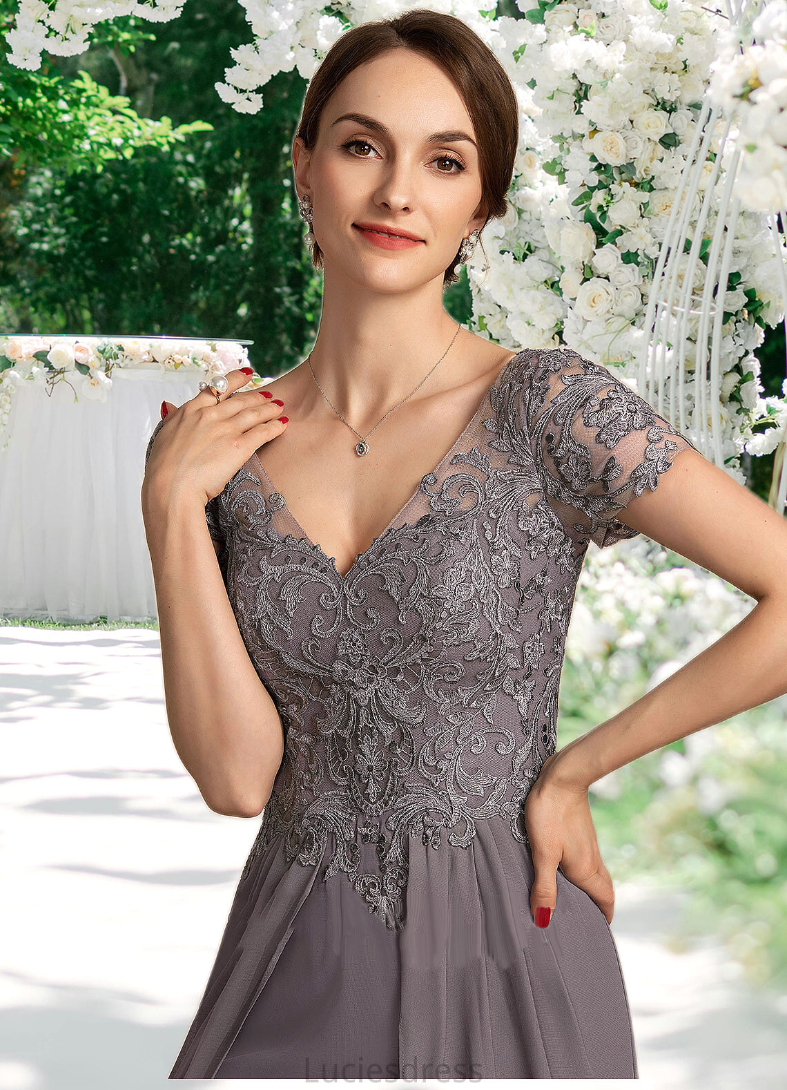 Jaycee A-line V-Neck Floor-Length Chiffon Lace Mother of the Bride Dress HF126P0014532