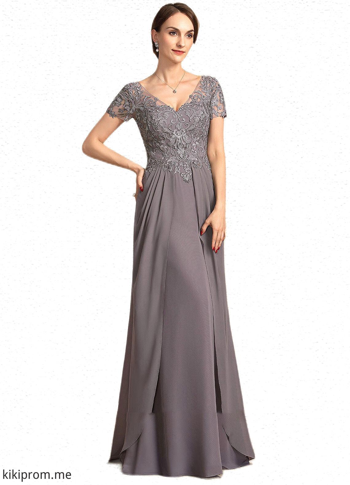 Kaliyah A-line V-Neck Floor-Length Chiffon Lace Mother of the Bride Dress STF126P0014532