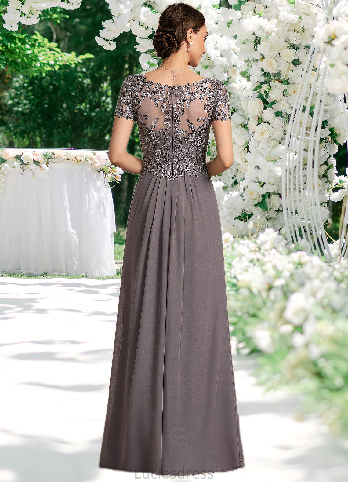 Jaycee A-line V-Neck Floor-Length Chiffon Lace Mother of the Bride Dress HF126P0014532