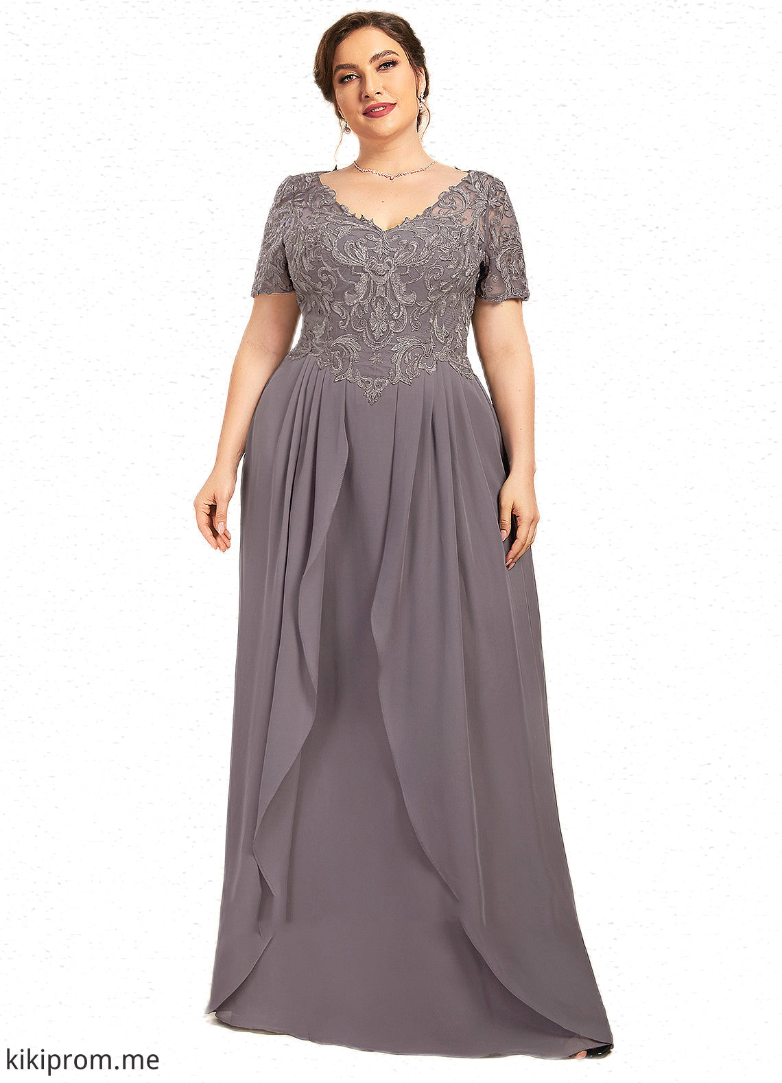 Kaliyah A-line V-Neck Floor-Length Chiffon Lace Mother of the Bride Dress STF126P0014532