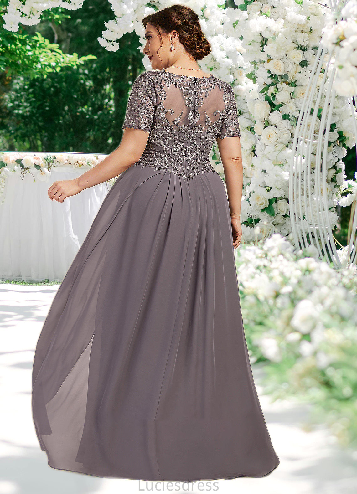 Jaycee A-line V-Neck Floor-Length Chiffon Lace Mother of the Bride Dress HF126P0014532