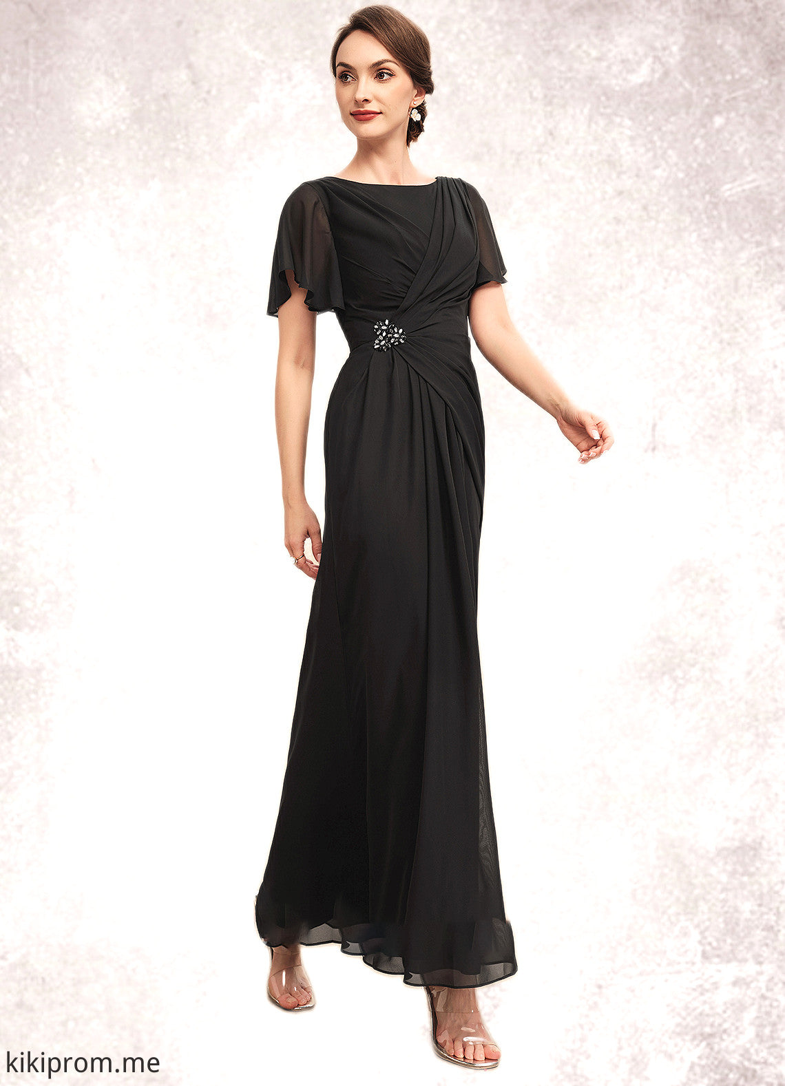 Molly A-Line Scoop Neck Ankle-Length Chiffon Mother of the Bride Dress With Ruffle Beading STF126P0014533