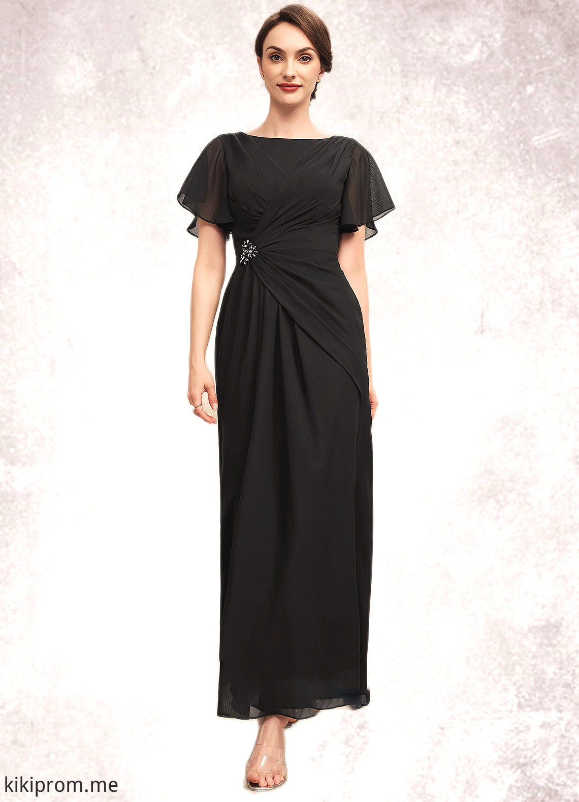 Molly A-Line Scoop Neck Ankle-Length Chiffon Mother of the Bride Dress With Ruffle Beading STF126P0014533