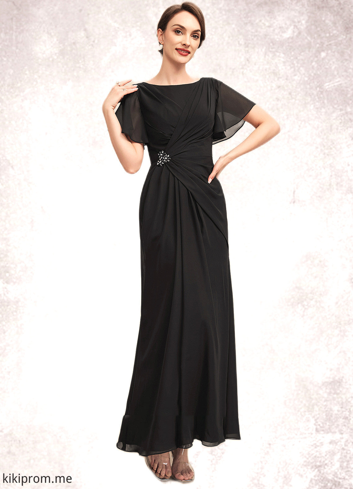 Molly A-Line Scoop Neck Ankle-Length Chiffon Mother of the Bride Dress With Ruffle Beading STF126P0014533