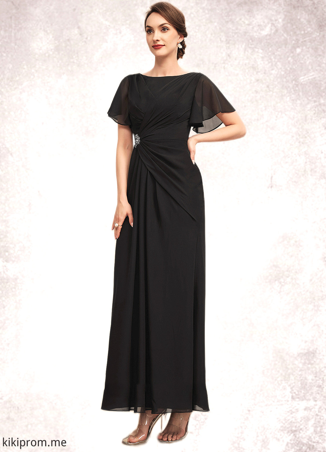 Molly A-Line Scoop Neck Ankle-Length Chiffon Mother of the Bride Dress With Ruffle Beading STF126P0014533