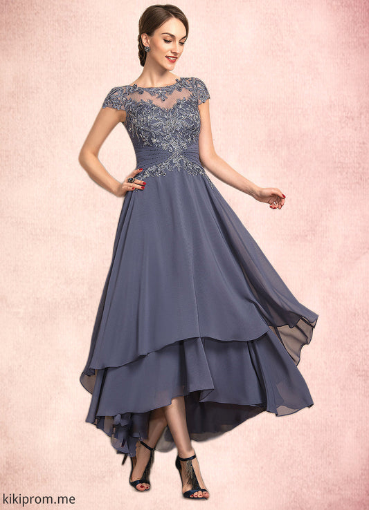 Iris A-Line Scoop Neck Asymmetrical Chiffon Lace Mother of the Bride Dress With Beading STF126P0014534