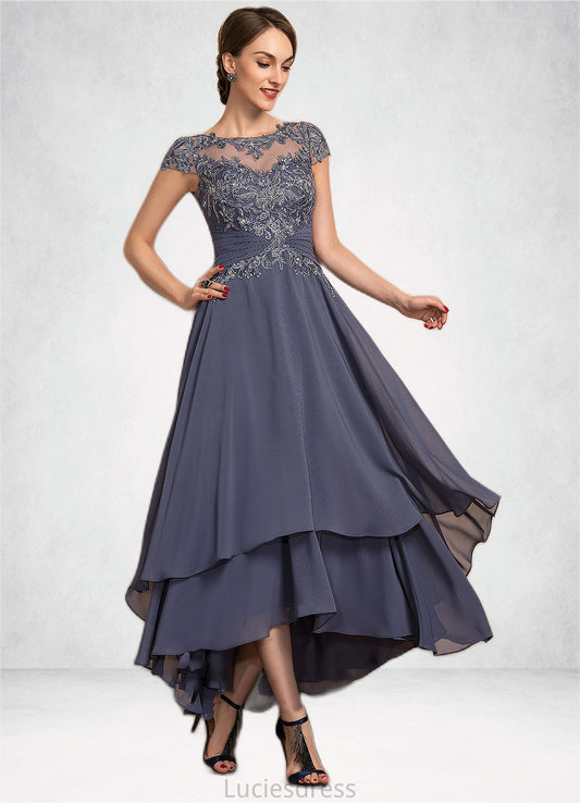 Grace A-Line Scoop Neck Asymmetrical Chiffon Lace Mother of the Bride Dress With Beading HF126P0014534