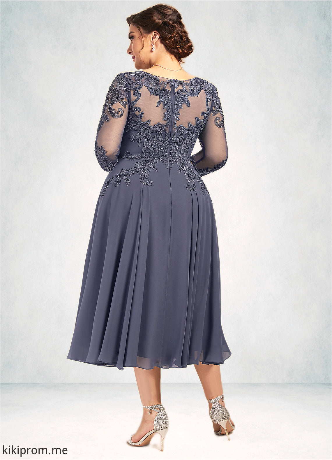 Madalyn A-Line Scoop Neck Tea-Length Chiffon Lace Mother of the Bride Dress With Beading Sequins STF126P0014535