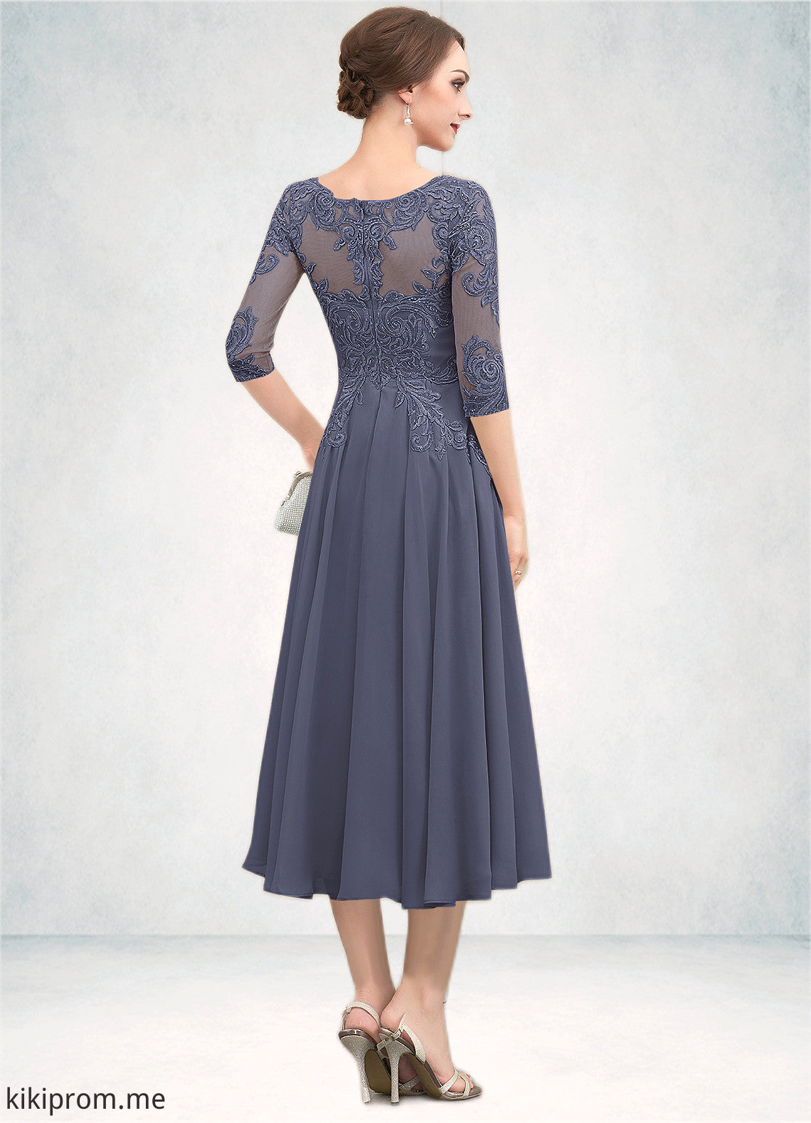 Madalyn A-Line Scoop Neck Tea-Length Chiffon Lace Mother of the Bride Dress With Beading Sequins STF126P0014535