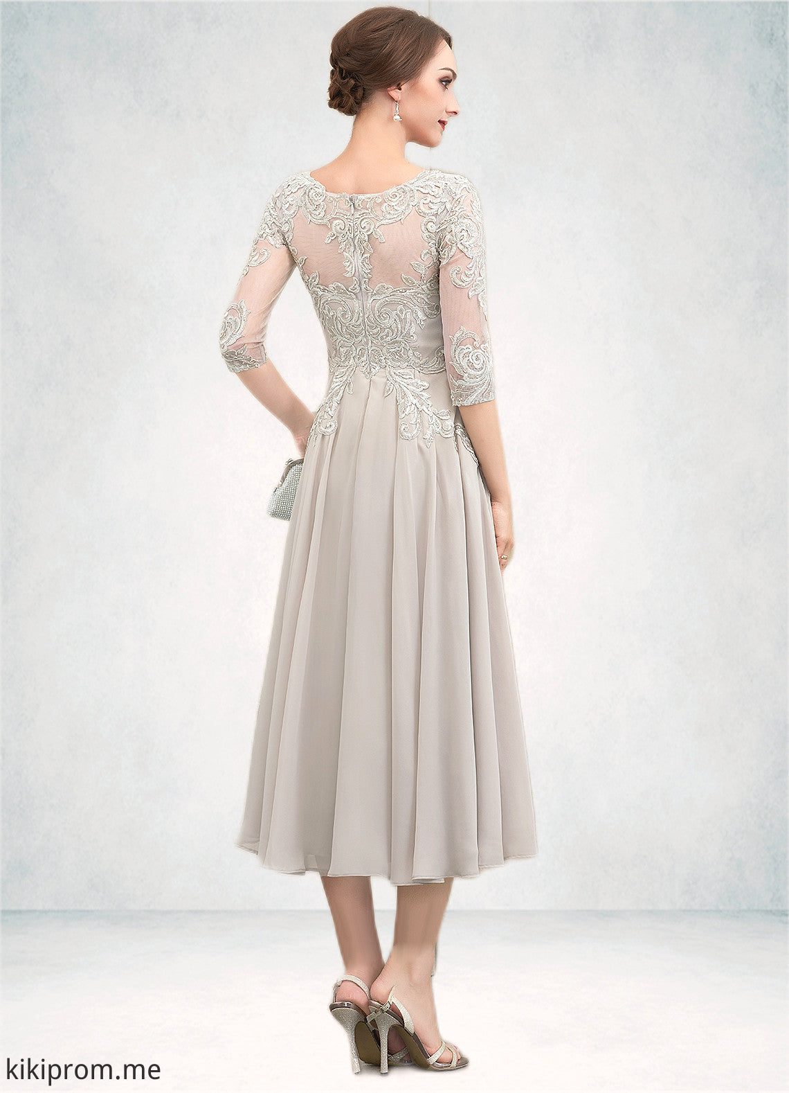 Madalyn A-Line Scoop Neck Tea-Length Chiffon Lace Mother of the Bride Dress With Beading Sequins STF126P0014535