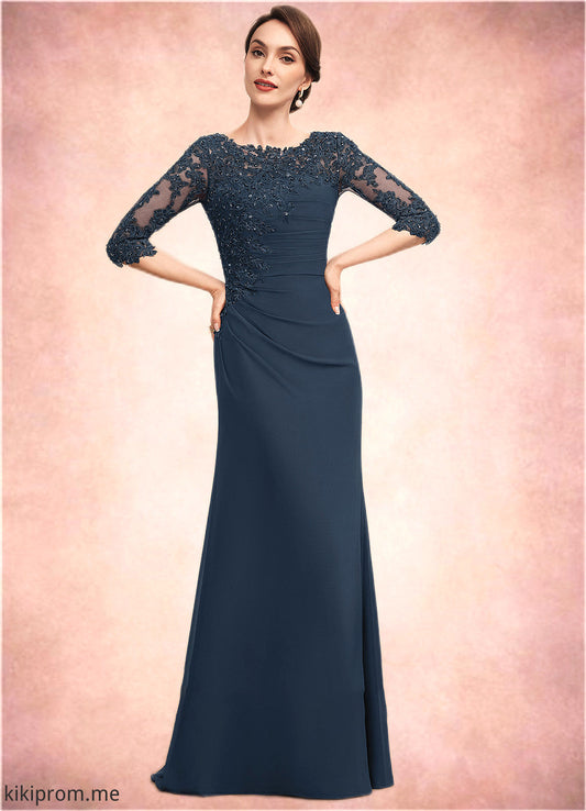 Bella A-Line Scoop Neck Floor-Length Chiffon Lace Mother of the Bride Dress With Ruffle Beading Sequins STF126P0014536