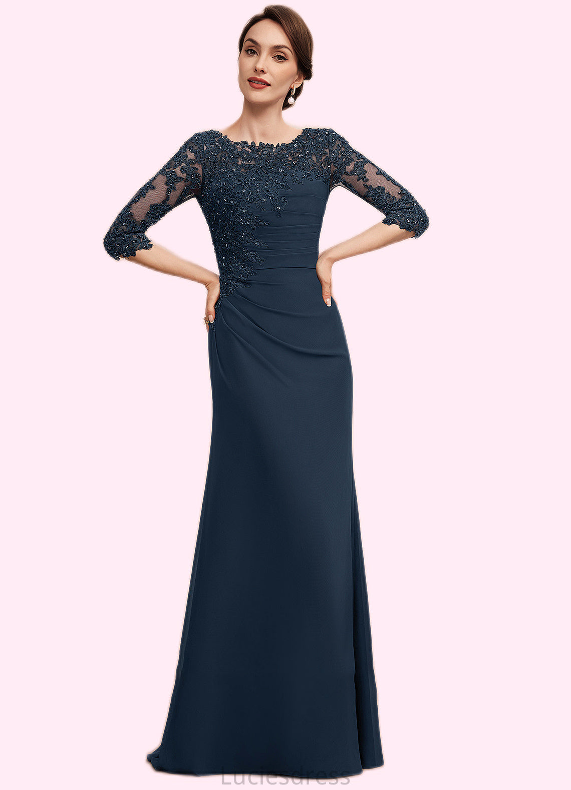 Keira A-Line Scoop Neck Floor-Length Chiffon Lace Mother of the Bride Dress With Ruffle Beading Sequins HF126P0014536