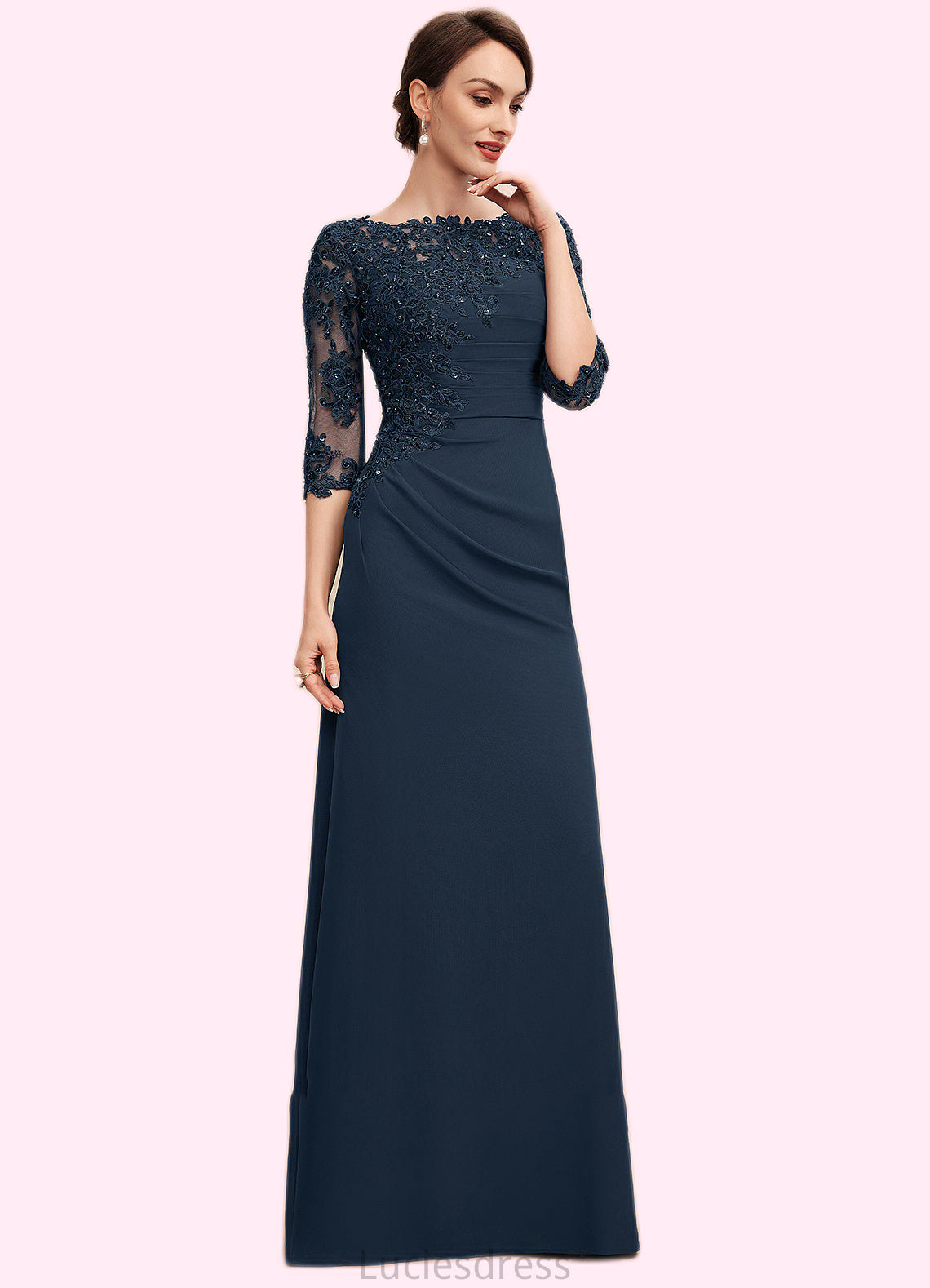 Keira A-Line Scoop Neck Floor-Length Chiffon Lace Mother of the Bride Dress With Ruffle Beading Sequins HF126P0014536