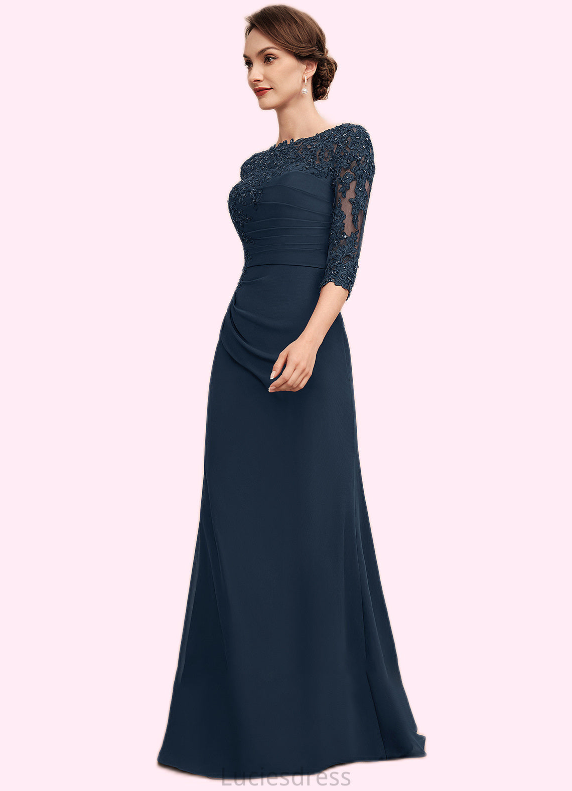 Keira A-Line Scoop Neck Floor-Length Chiffon Lace Mother of the Bride Dress With Ruffle Beading Sequins HF126P0014536