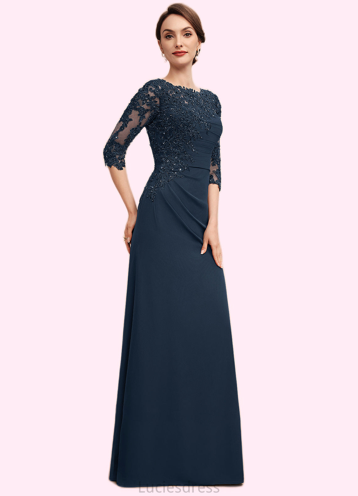 Keira A-Line Scoop Neck Floor-Length Chiffon Lace Mother of the Bride Dress With Ruffle Beading Sequins HF126P0014536