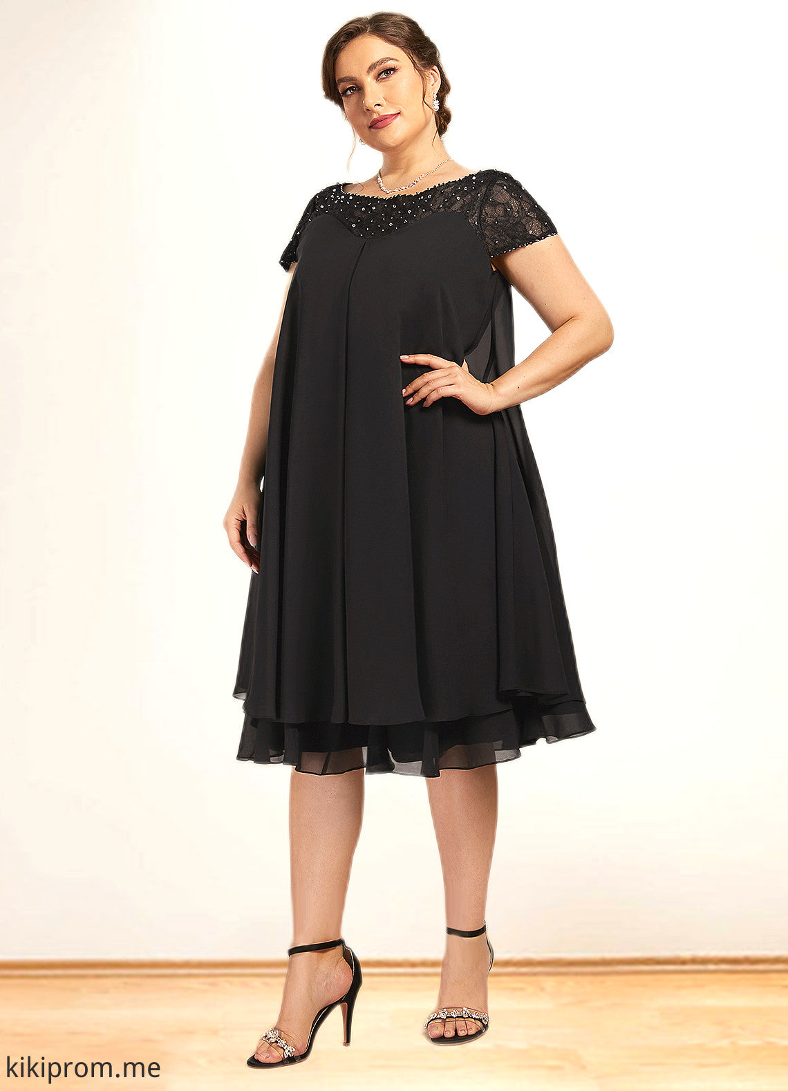 Patricia Empire Scoop Neck Knee-Length Chiffon Mother of the Bride Dress With Beading Sequins STF126P0014537