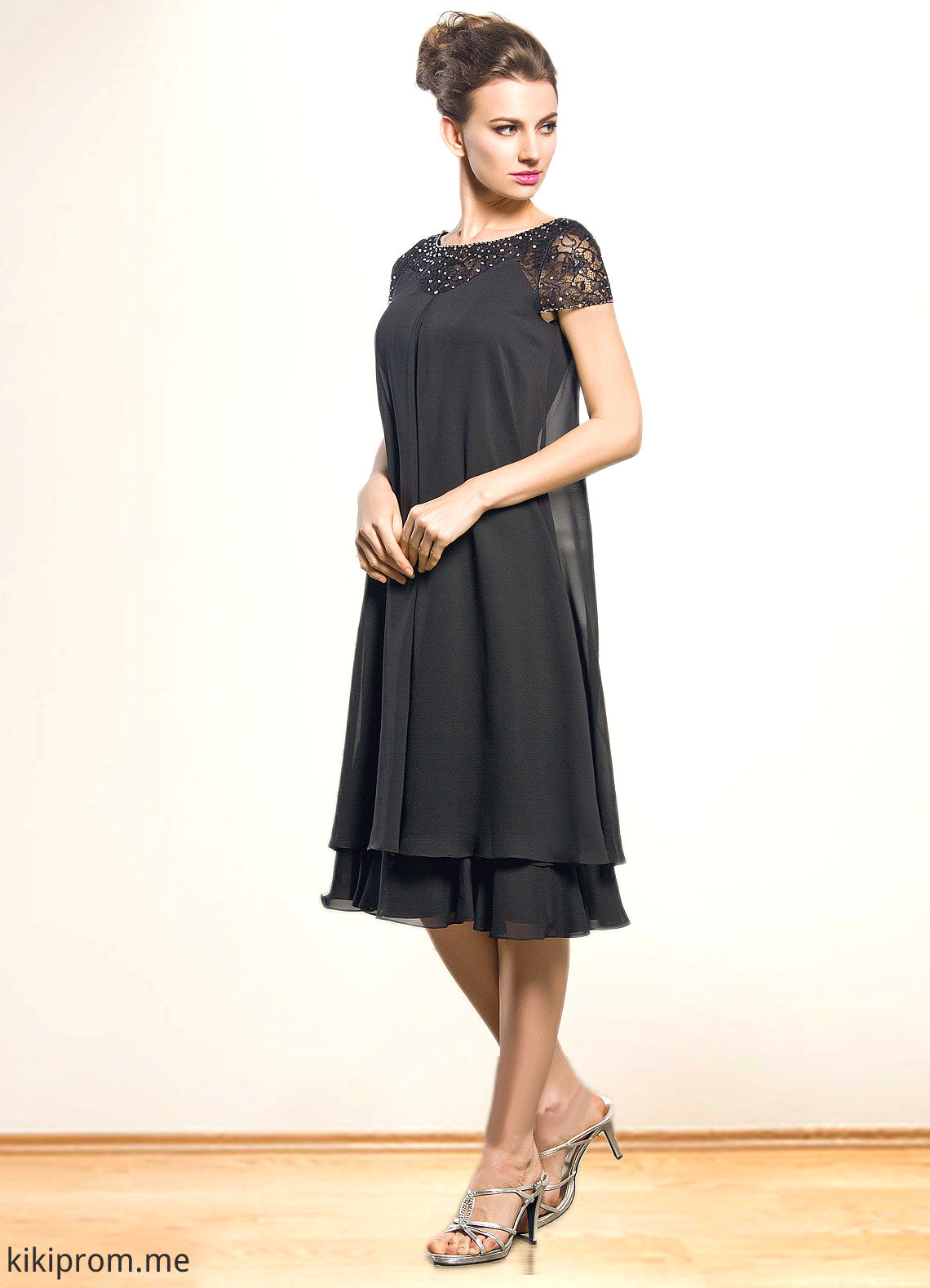 Patricia Empire Scoop Neck Knee-Length Chiffon Mother of the Bride Dress With Beading Sequins STF126P0014537