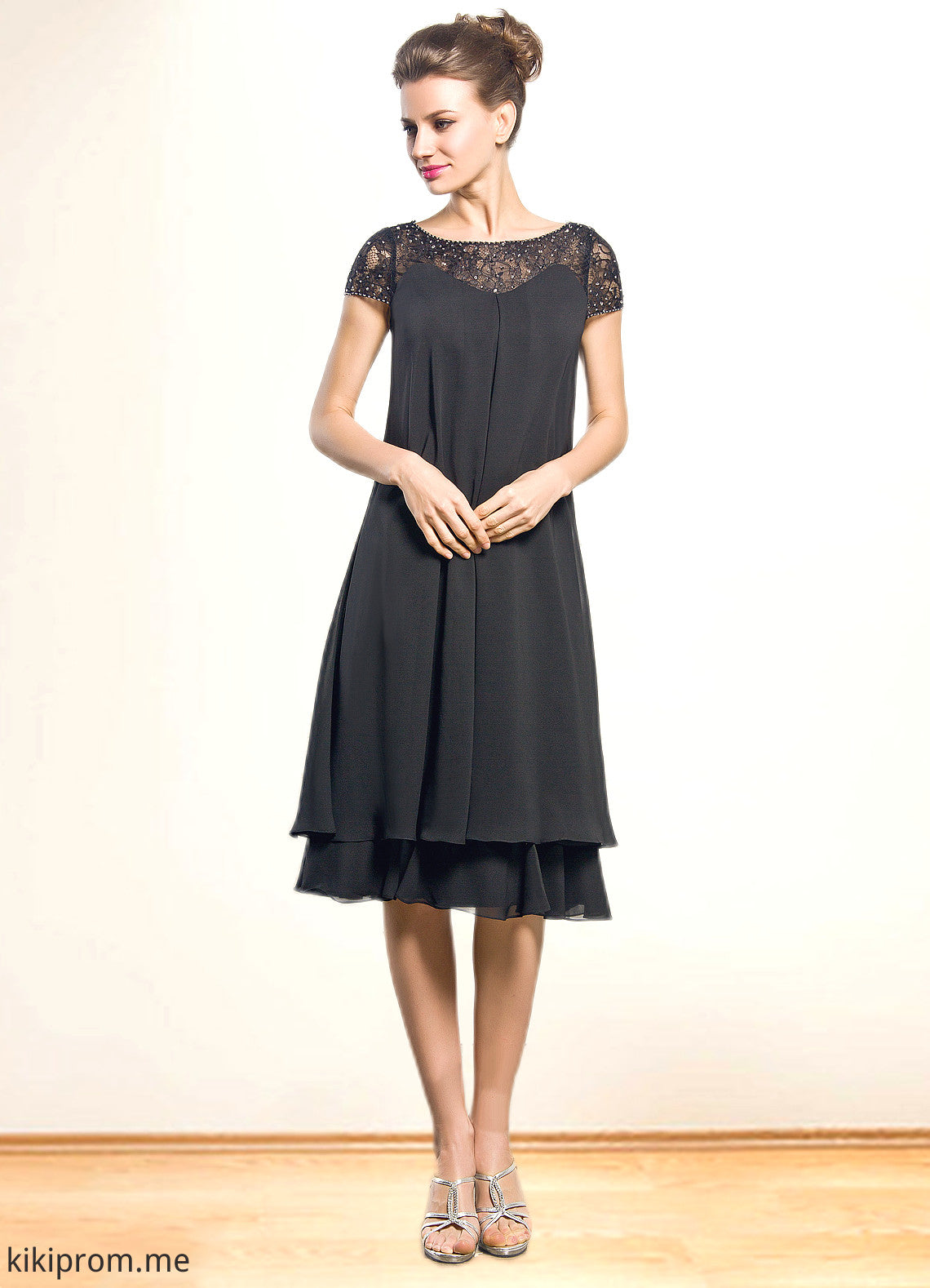 Patricia Empire Scoop Neck Knee-Length Chiffon Mother of the Bride Dress With Beading Sequins STF126P0014537