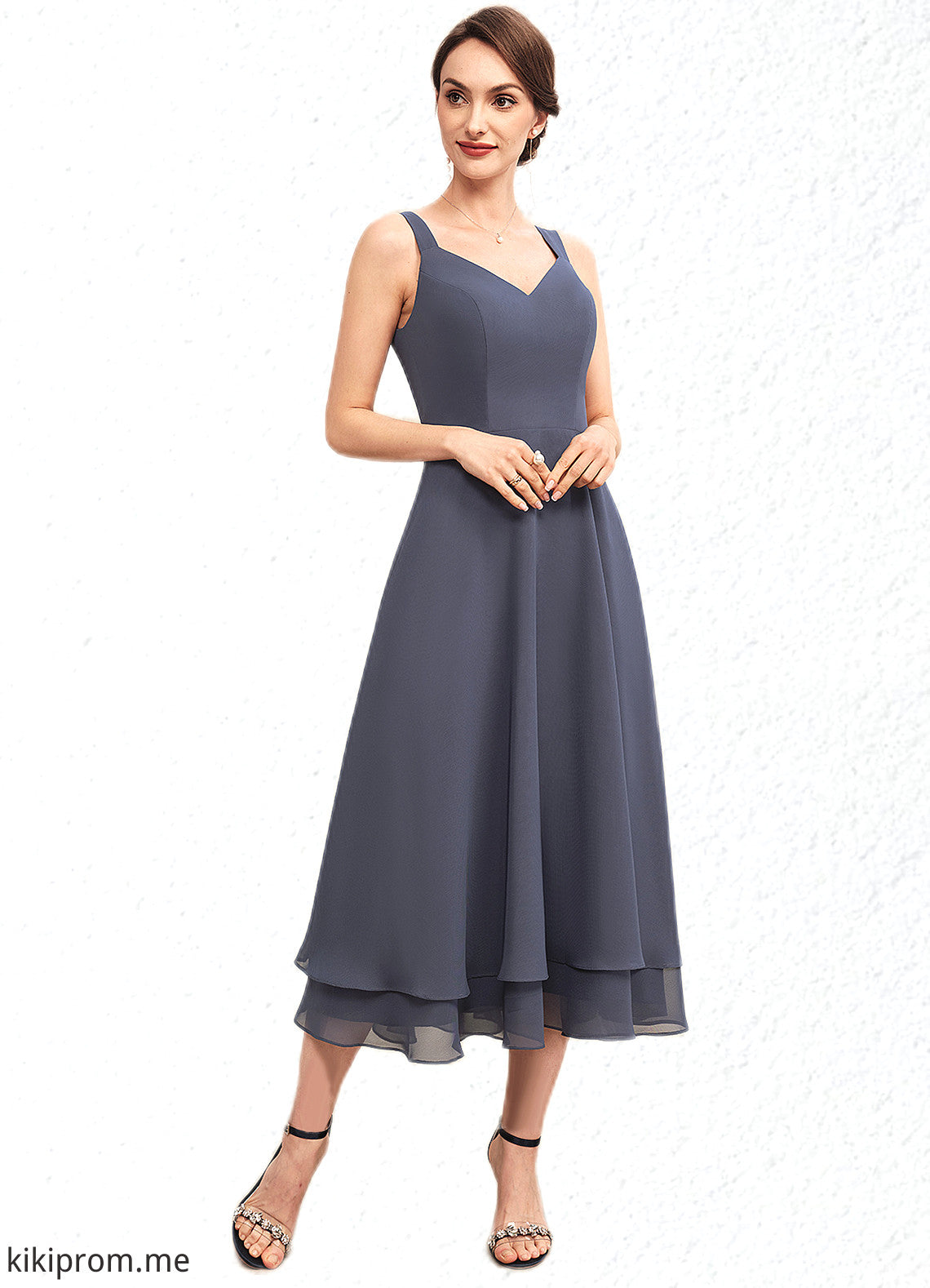 Lyric A-line V-Neck Tea-Length Chiffon Mother of the Bride Dress STF126P0014540