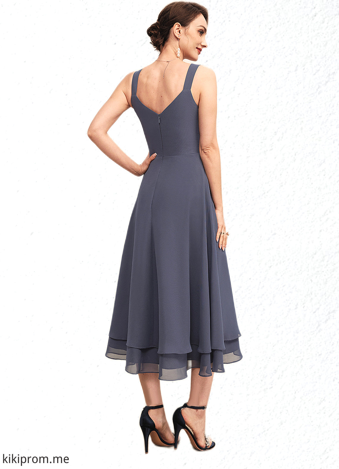 Lyric A-line V-Neck Tea-Length Chiffon Mother of the Bride Dress STF126P0014540