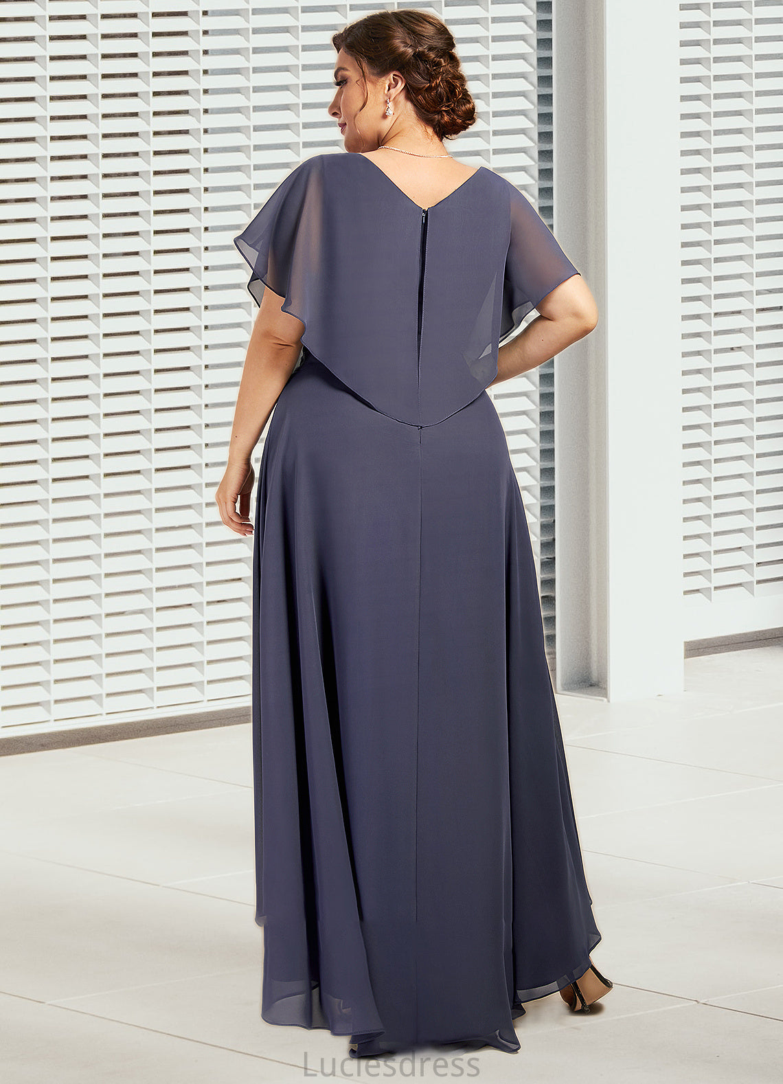 Kali A-Line V-neck Asymmetrical Chiffon Mother of the Bride Dress With Beading Sequins HF126P0014541