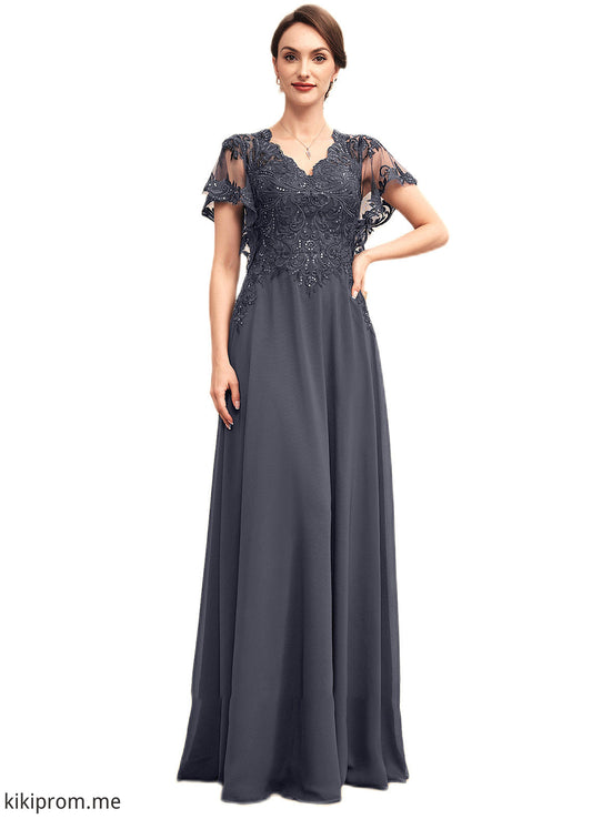 Autumn A-line V-Neck Floor-Length Chiffon Lace Mother of the Bride Dress With Sequins STF126P0014542