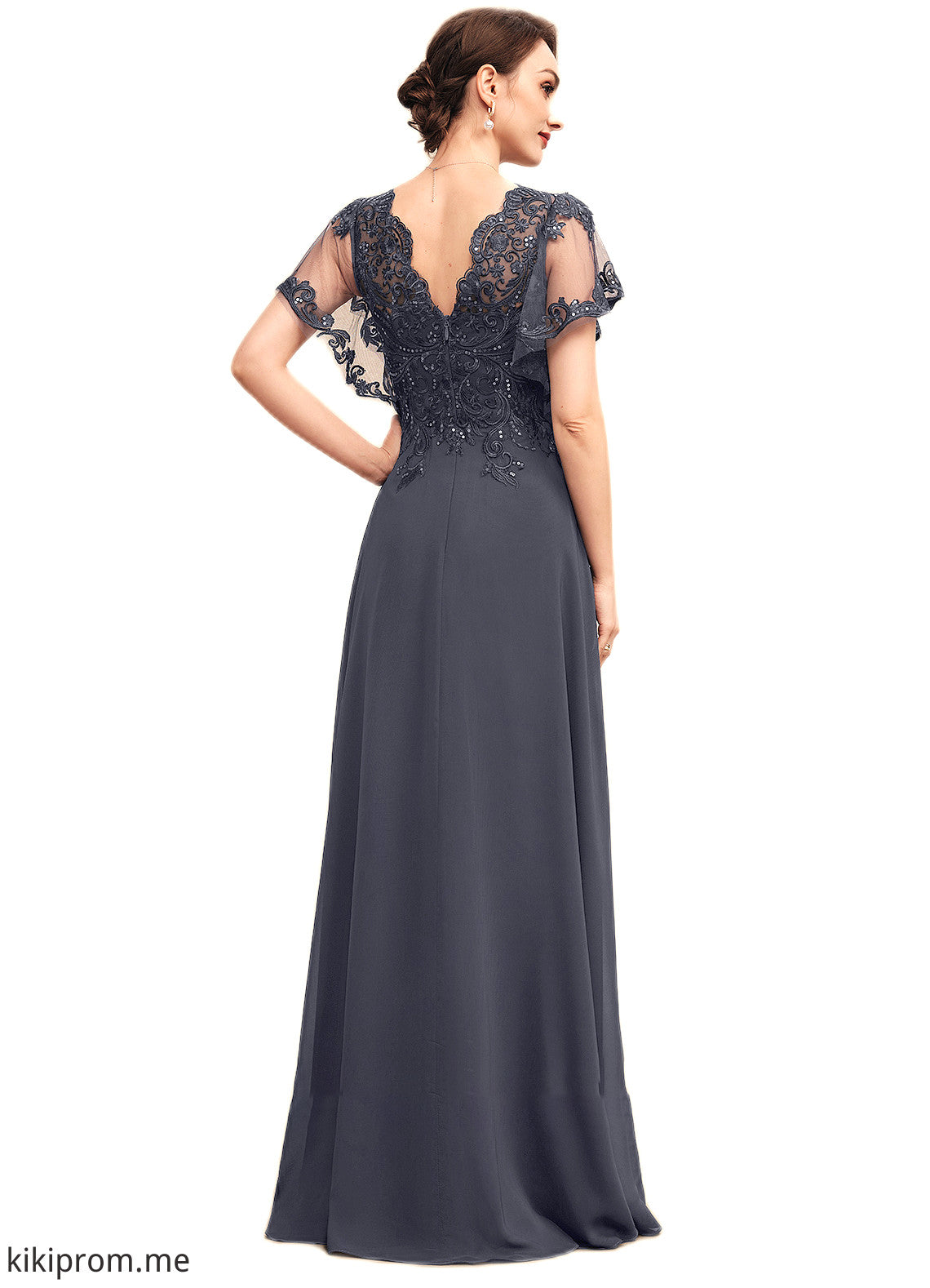 Autumn A-line V-Neck Floor-Length Chiffon Lace Mother of the Bride Dress With Sequins STF126P0014542