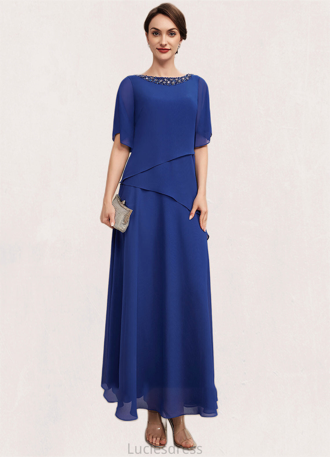 Ginny A-Line Scoop Neck Ankle-Length Chiffon Mother of the Bride Dress With Beading HF126P0014544