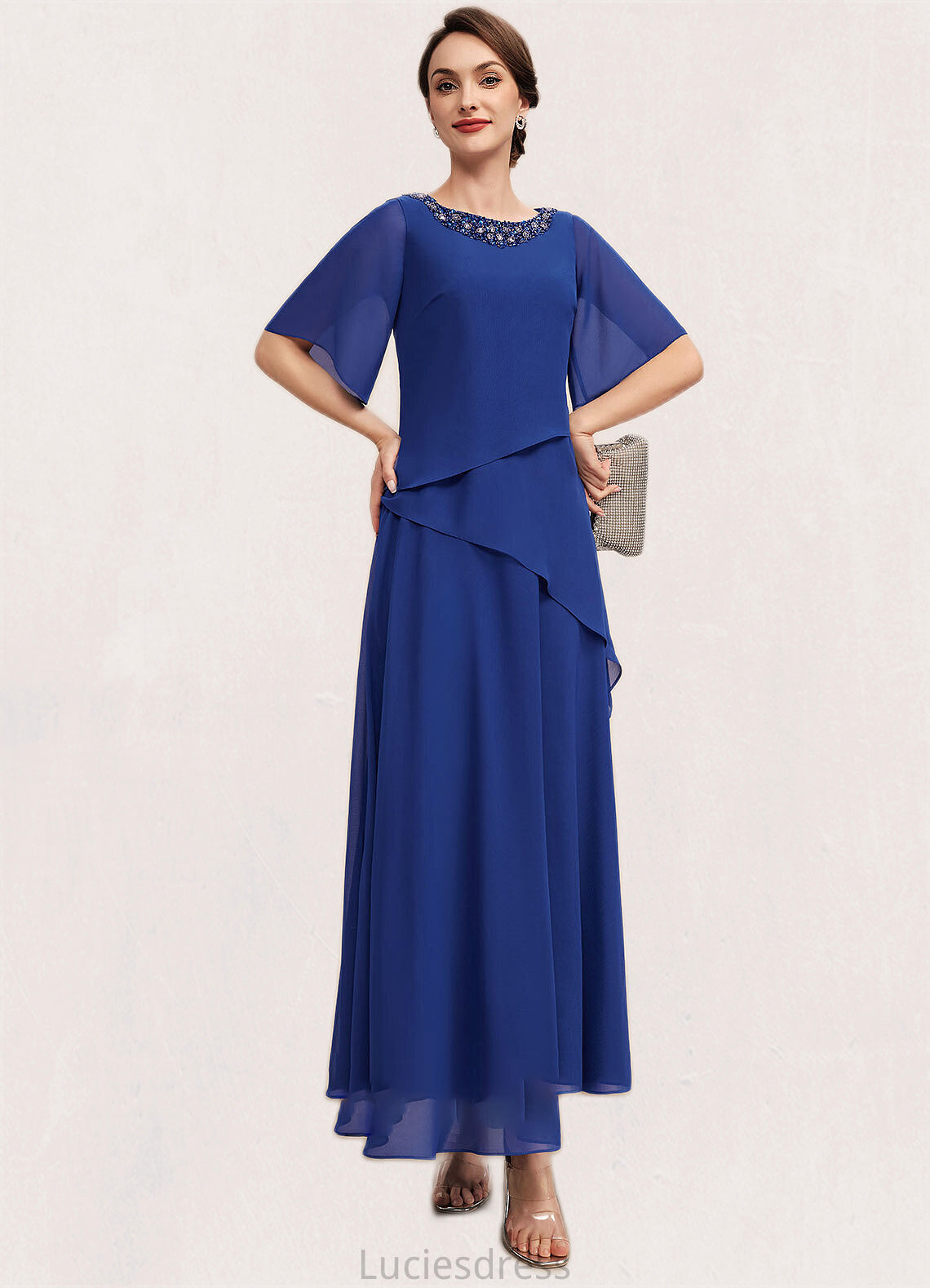 Ginny A-Line Scoop Neck Ankle-Length Chiffon Mother of the Bride Dress With Beading HF126P0014544