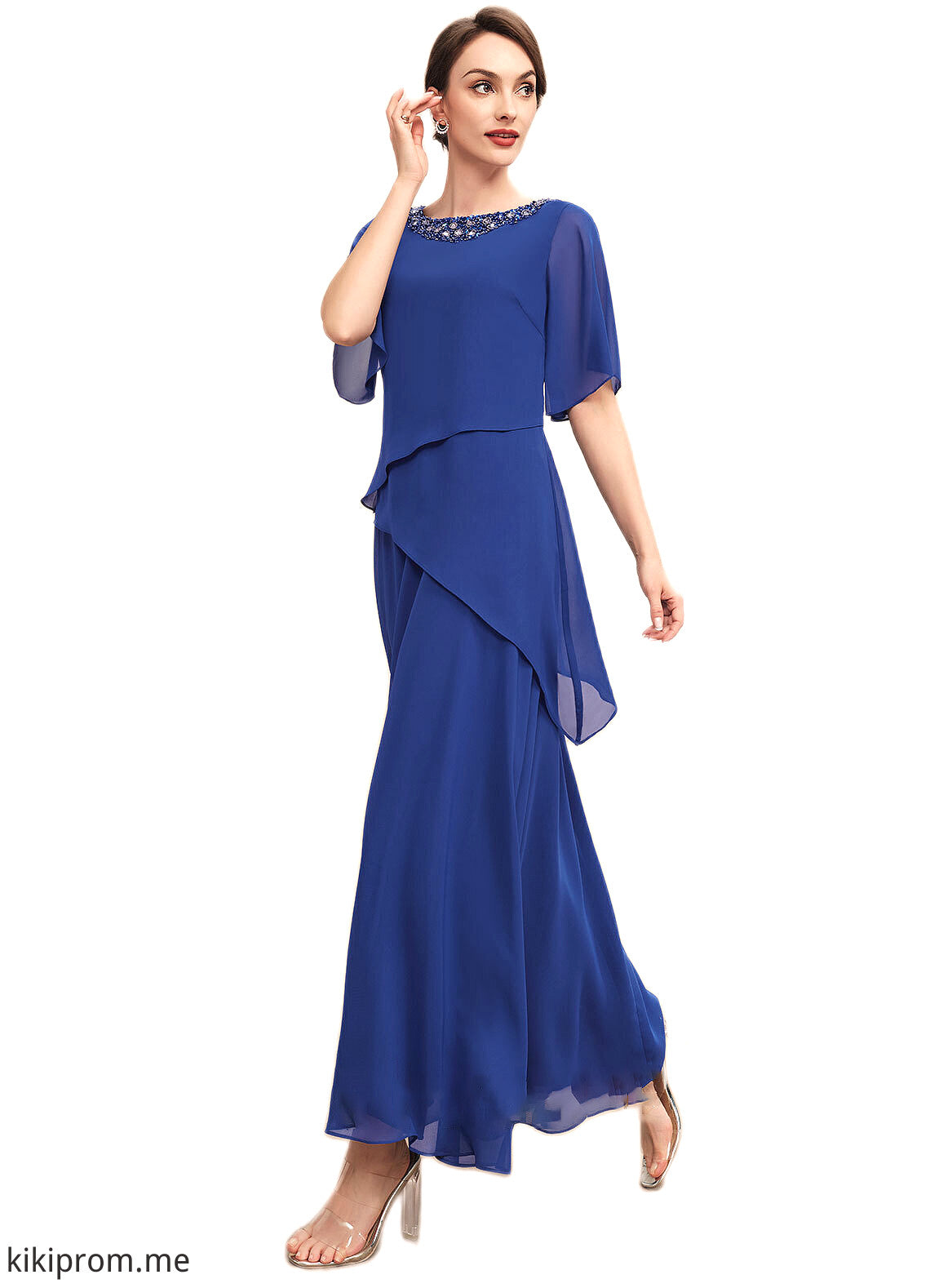 Kaylah A-Line Scoop Neck Ankle-Length Chiffon Mother of the Bride Dress With Beading STF126P0014544