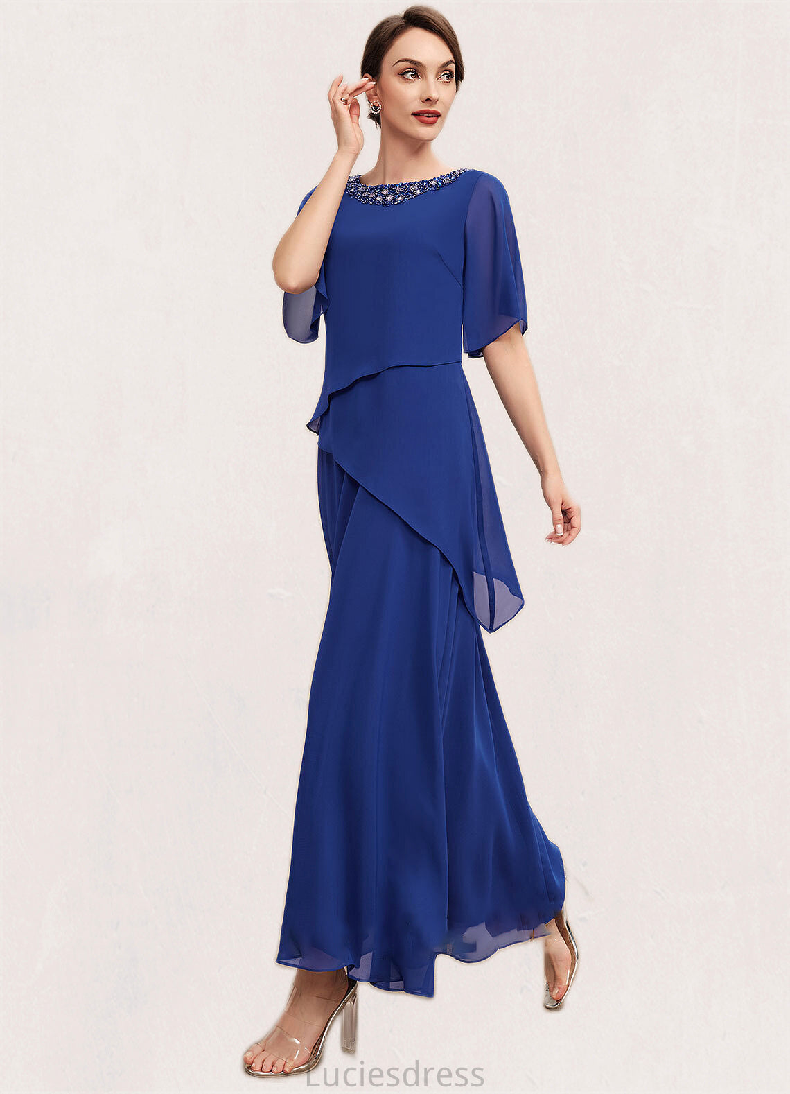 Ginny A-Line Scoop Neck Ankle-Length Chiffon Mother of the Bride Dress With Beading HF126P0014544