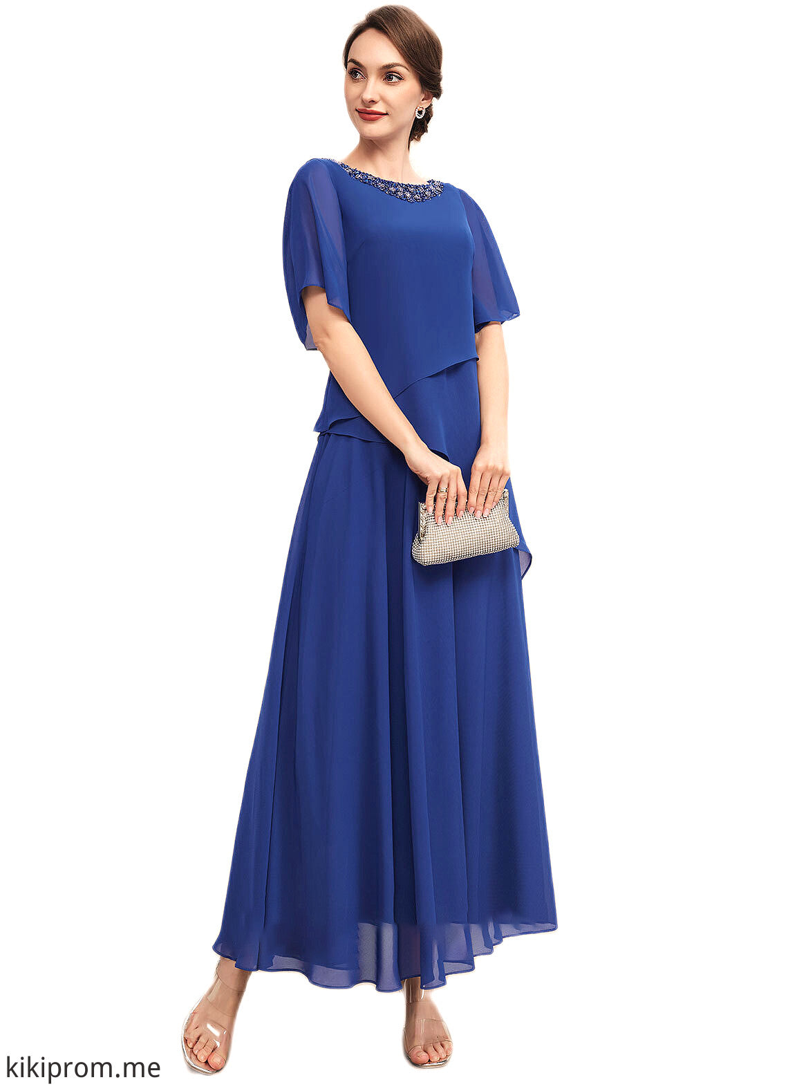 Kaylah A-Line Scoop Neck Ankle-Length Chiffon Mother of the Bride Dress With Beading STF126P0014544