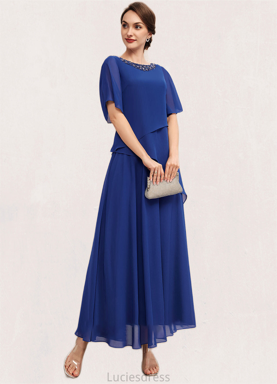 Ginny A-Line Scoop Neck Ankle-Length Chiffon Mother of the Bride Dress With Beading HF126P0014544