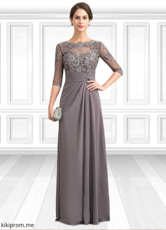 Evelin A-Line Scoop Neck Floor-Length Chiffon Lace Mother of the Bride Dress With Beading Sequins STF126P0014546