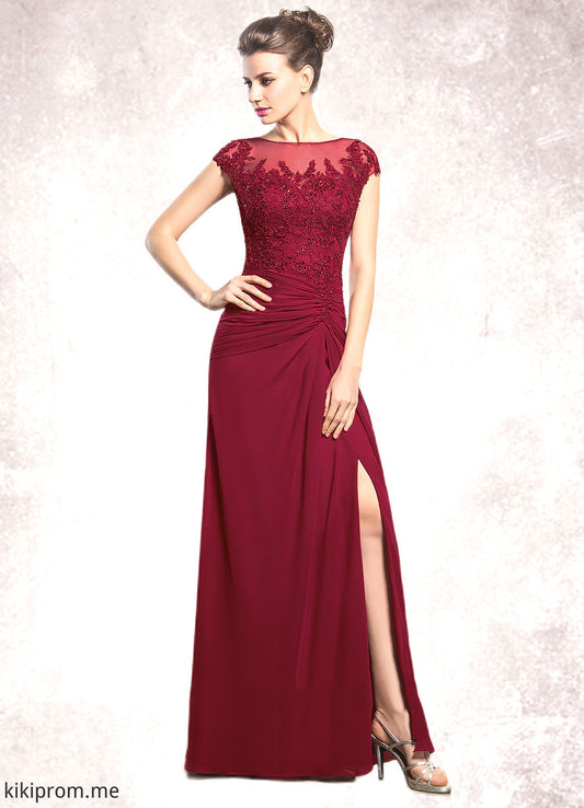 Alexa Sheath/Column Scoop Neck Floor-Length Chiffon Mother of the Bride Dress With Ruffle Beading Appliques Lace Sequins Split Front STF126P0014549