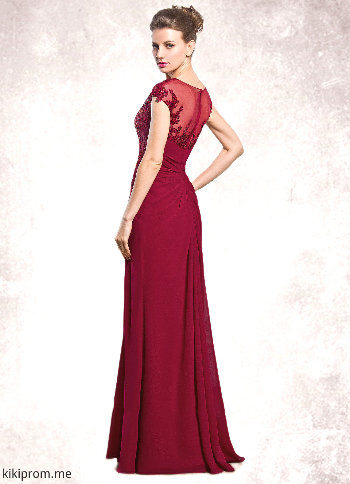 Alexa Sheath/Column Scoop Neck Floor-Length Chiffon Mother of the Bride Dress With Ruffle Beading Appliques Lace Sequins Split Front STF126P0014549