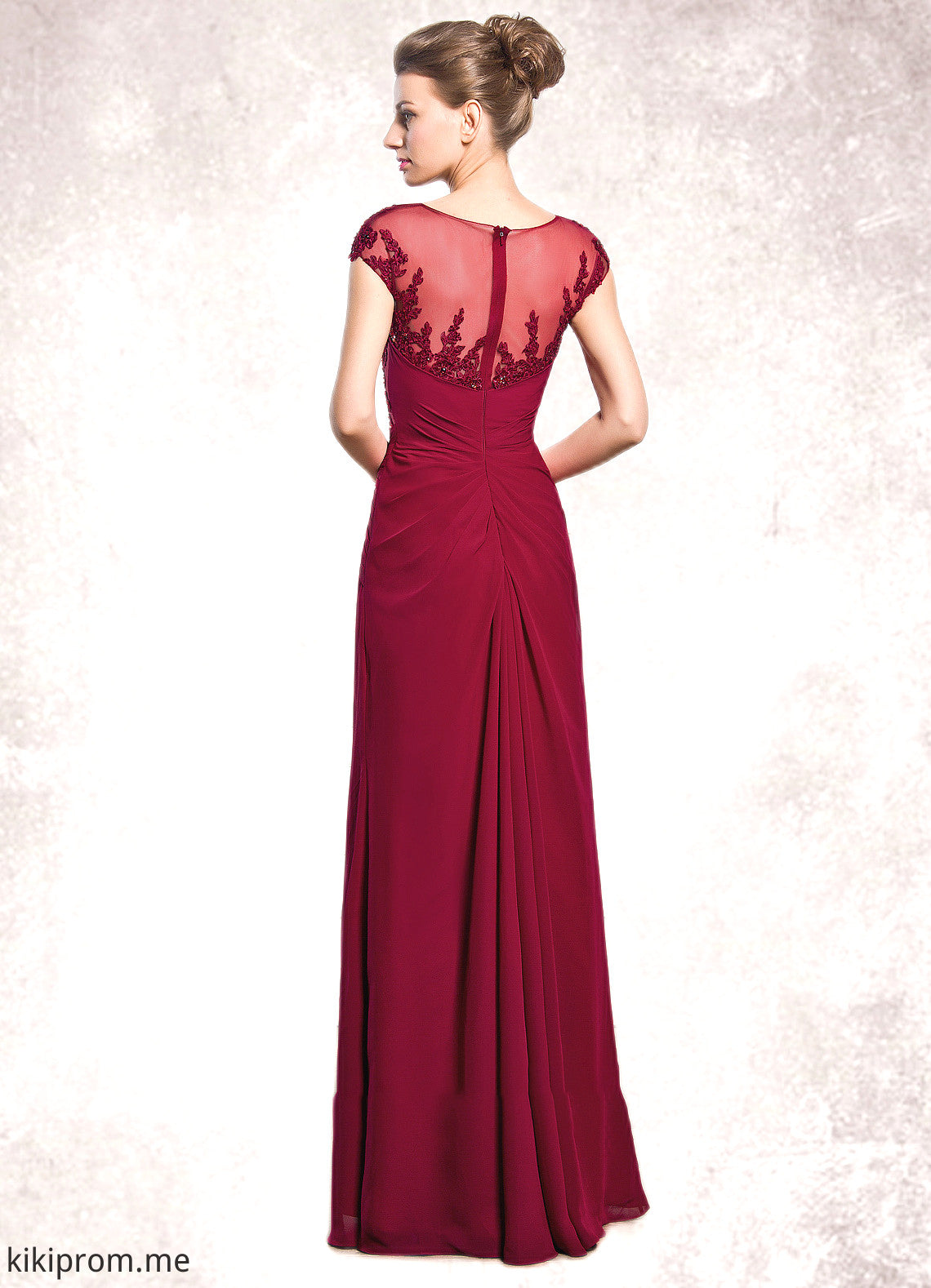 Alexa Sheath/Column Scoop Neck Floor-Length Chiffon Mother of the Bride Dress With Ruffle Beading Appliques Lace Sequins Split Front STF126P0014549