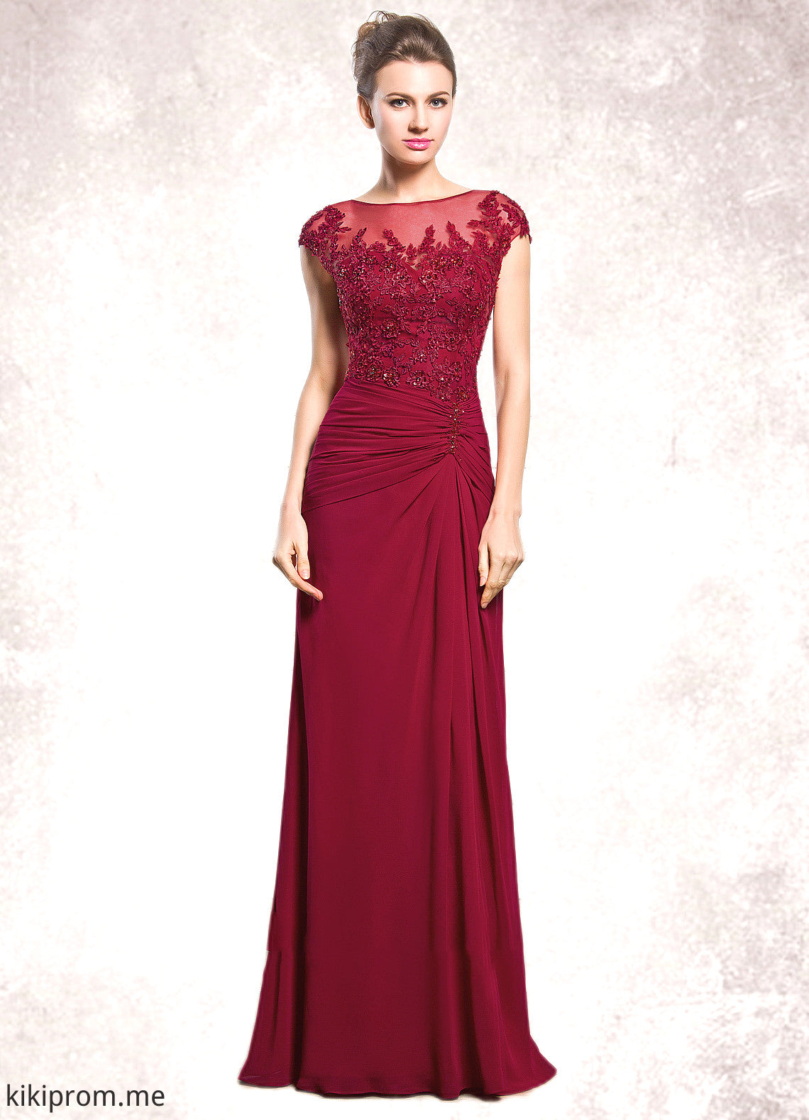 Alexa Sheath/Column Scoop Neck Floor-Length Chiffon Mother of the Bride Dress With Ruffle Beading Appliques Lace Sequins Split Front STF126P0014549