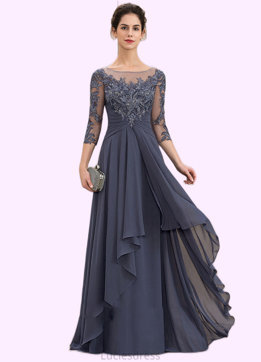 Shyann A-Line Scoop Neck Floor-Length Chiffon Lace Mother of the Bride Dress With Cascading Ruffles HF126P0014550