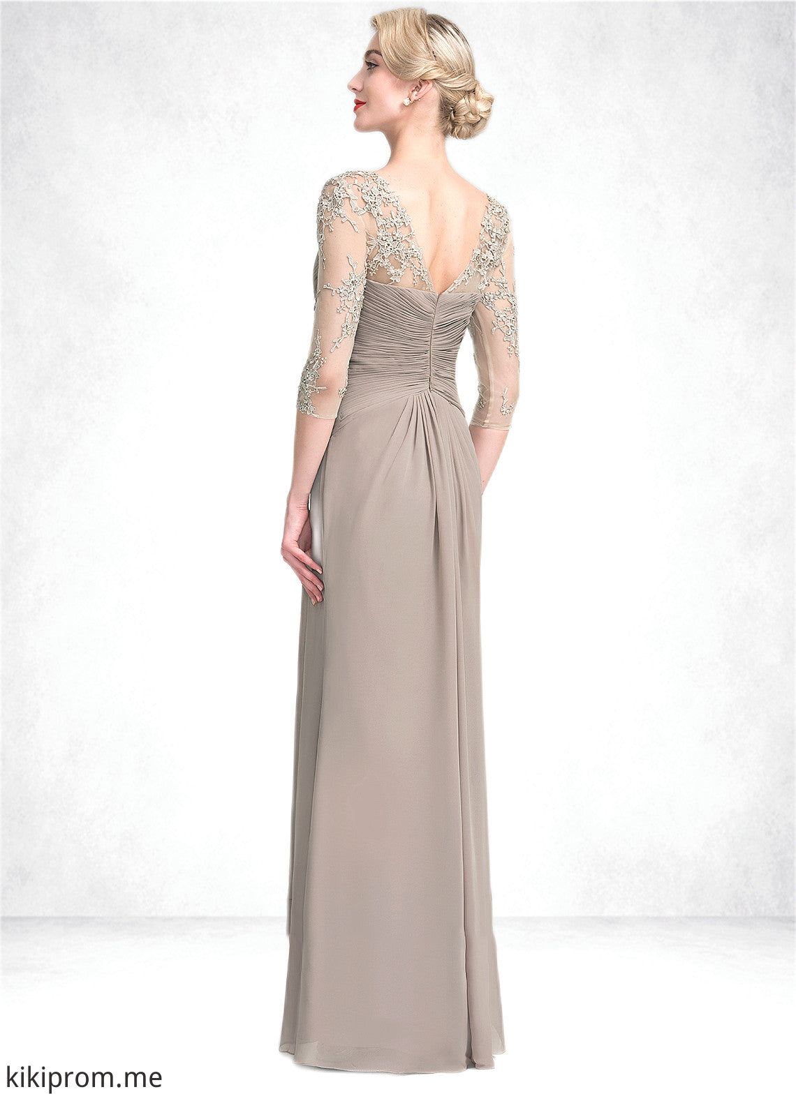 Rylee A-Line Scoop Neck Floor-Length Chiffon Lace Mother of the Bride Dress With Beading Sequins Cascading Ruffles STF126P0014551