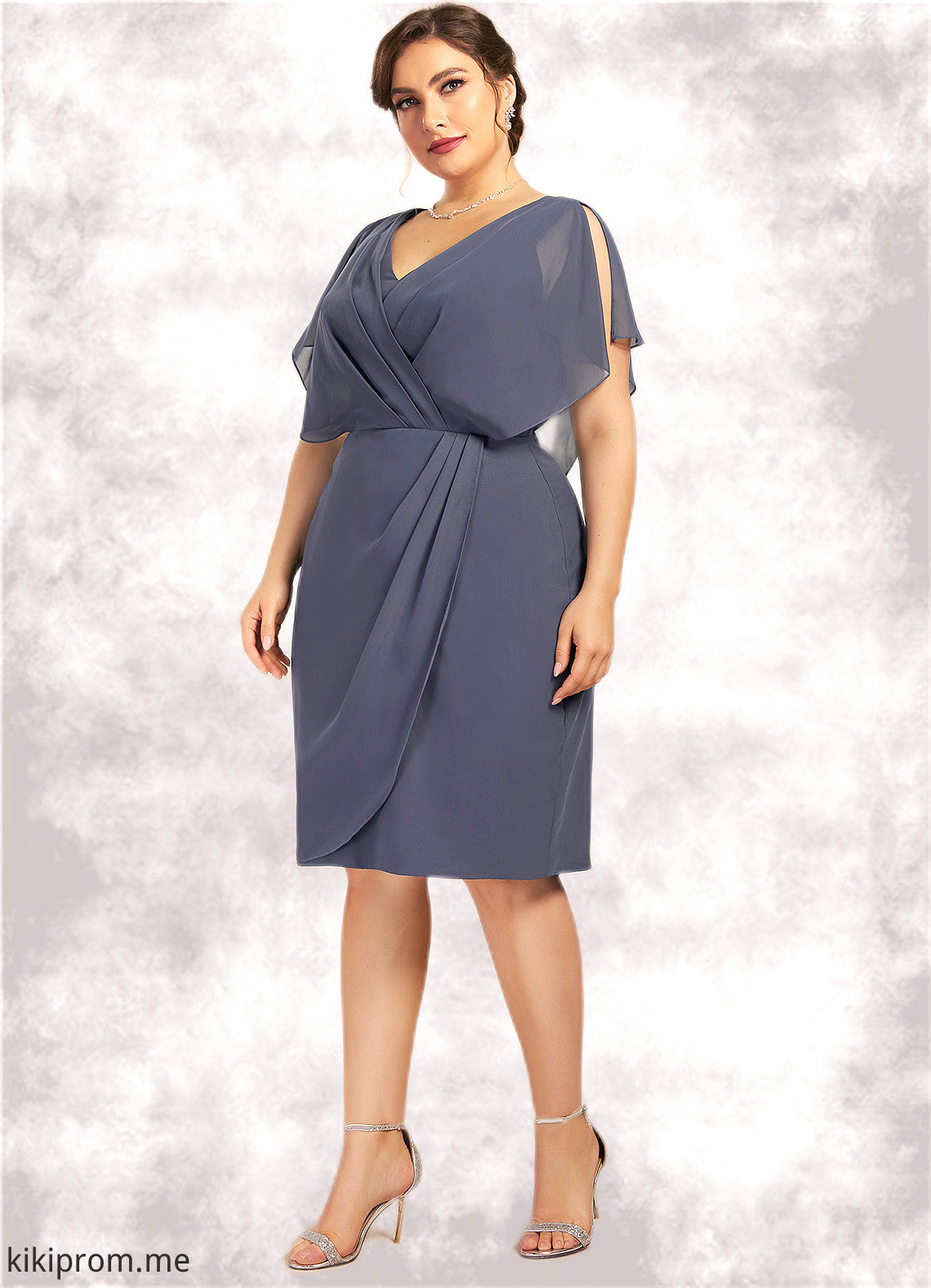 Alyson Sheath/Column V-neck Knee-Length Chiffon Mother of the Bride Dress With Ruffle STF126P0014552