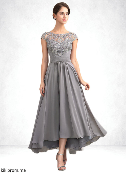 Autumn A-Line Scoop Neck Asymmetrical Chiffon Lace Mother of the Bride Dress STF126P0014556