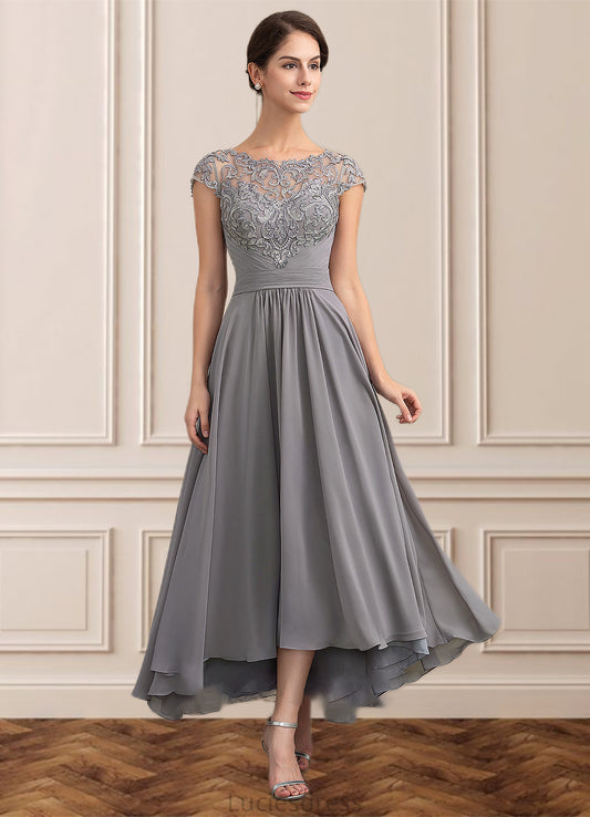 Brooklyn A-Line Scoop Neck Asymmetrical Chiffon Lace Mother of the Bride Dress HF126P0014556