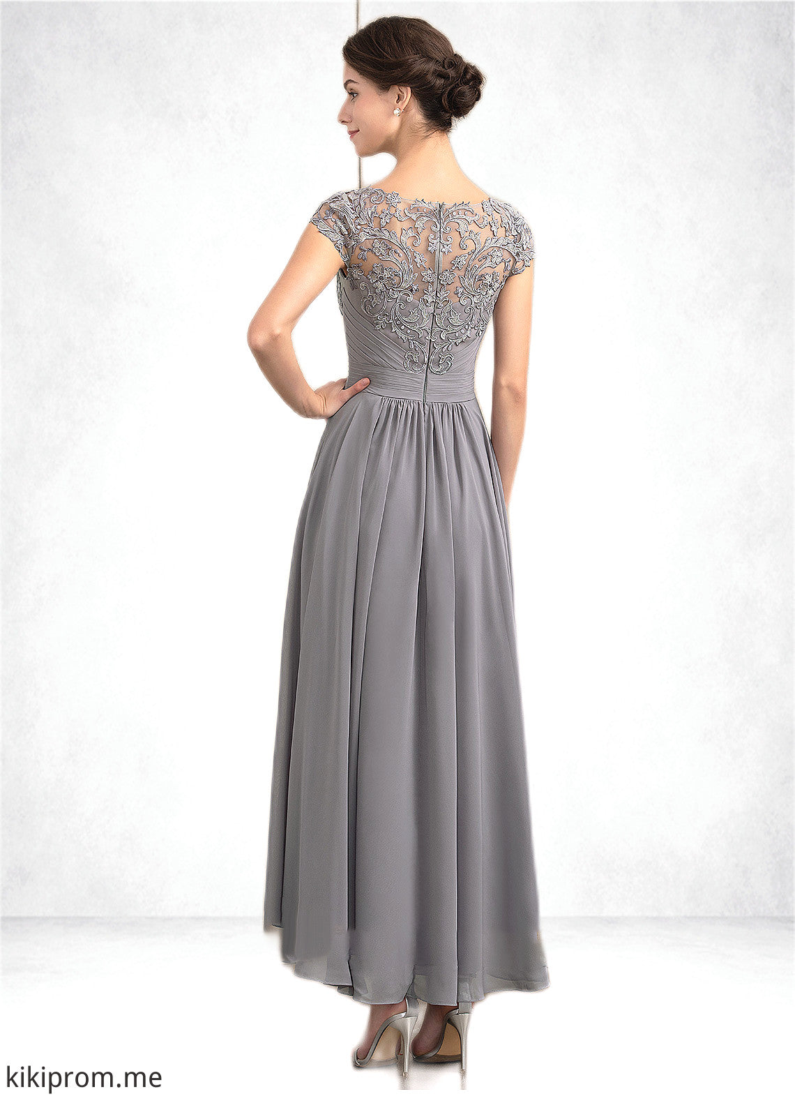 Autumn A-Line Scoop Neck Asymmetrical Chiffon Lace Mother of the Bride Dress STF126P0014556