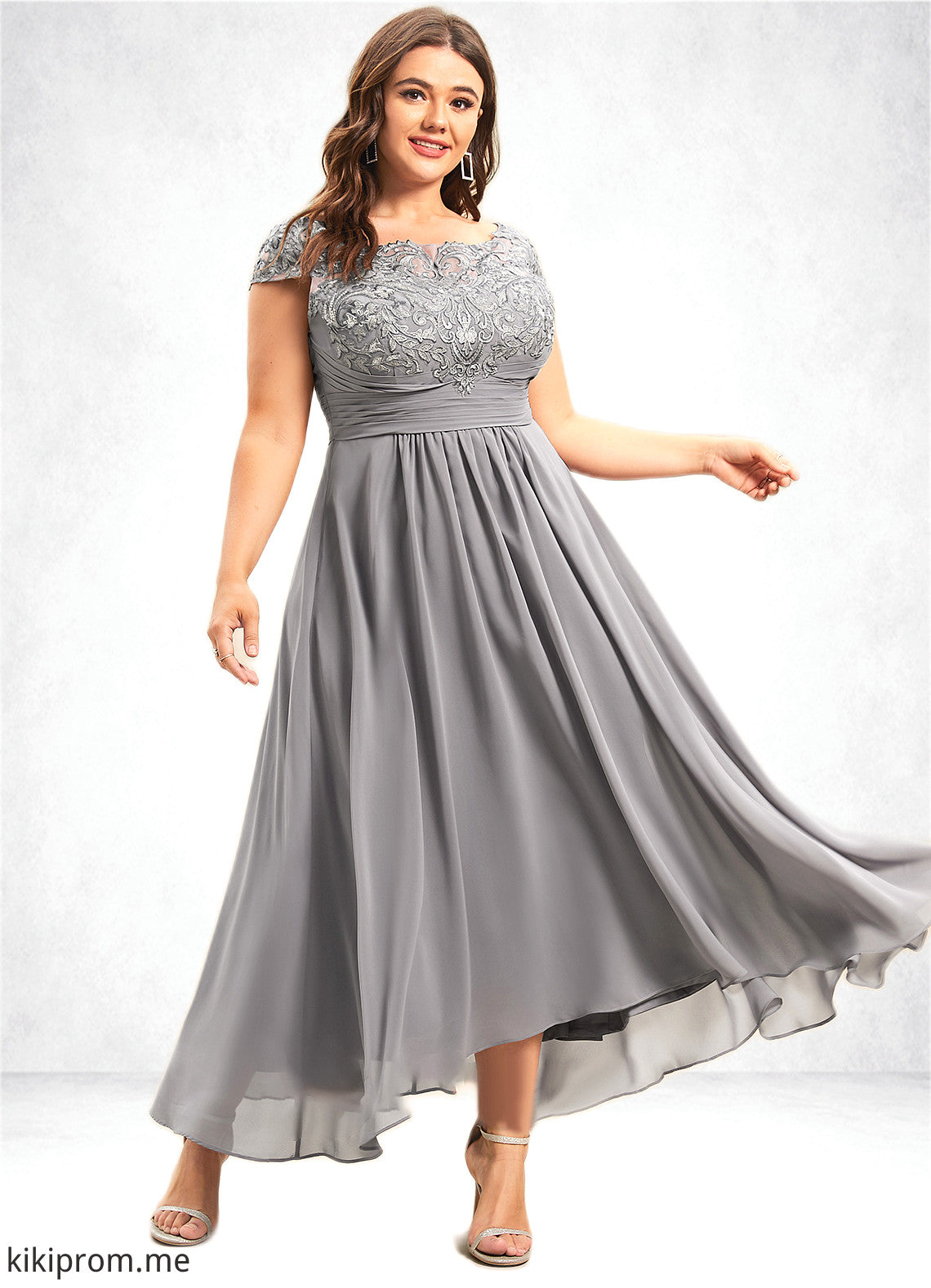 Autumn A-Line Scoop Neck Asymmetrical Chiffon Lace Mother of the Bride Dress STF126P0014556