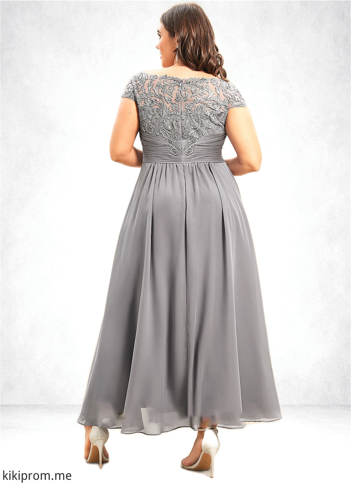 Autumn A-Line Scoop Neck Asymmetrical Chiffon Lace Mother of the Bride Dress STF126P0014556