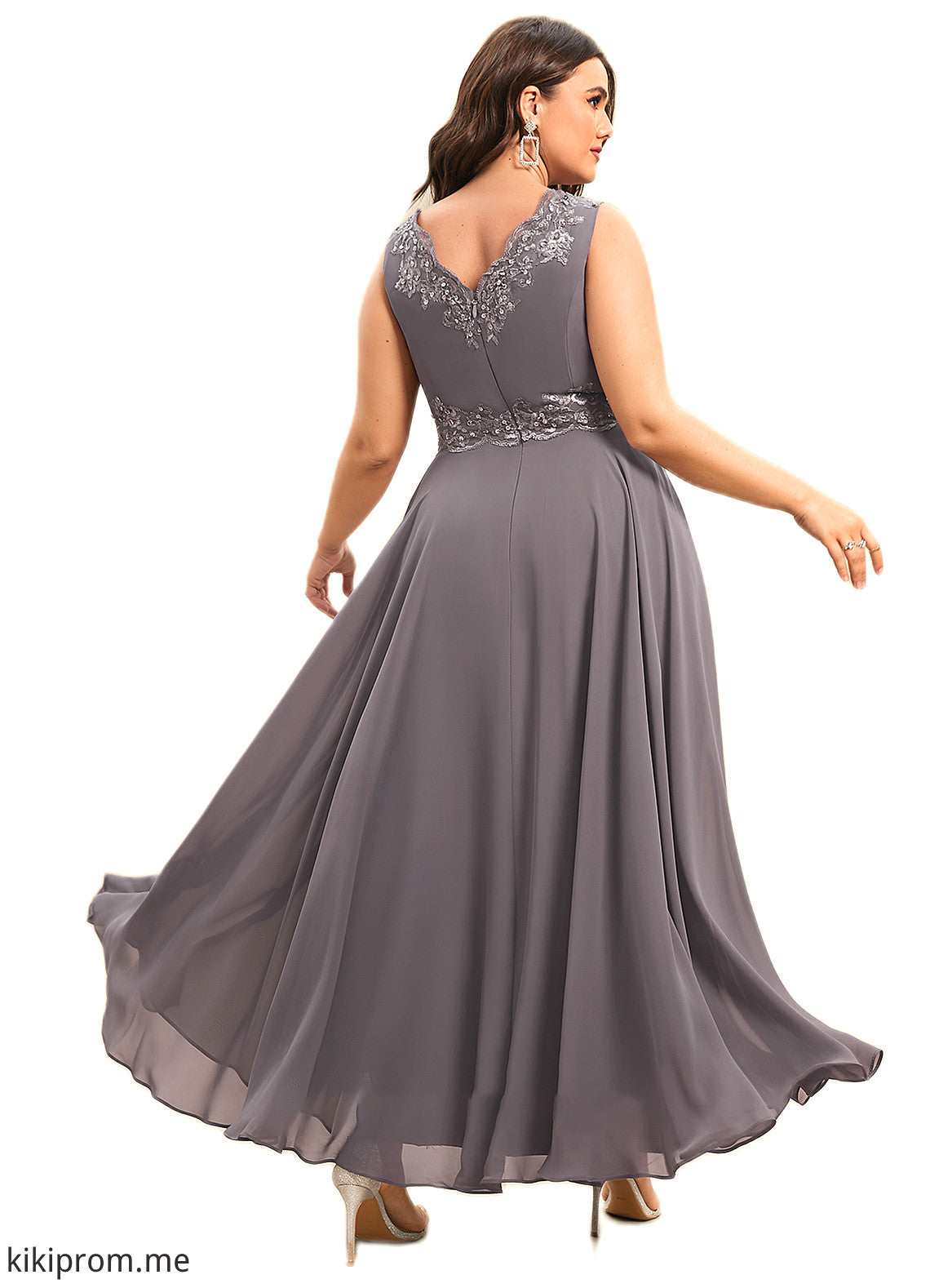 Kenzie A-line V-Neck Ankle-Length Chiffon Mother of the Bride Dress With Beading Appliques Lace Sequins STF126P0014558